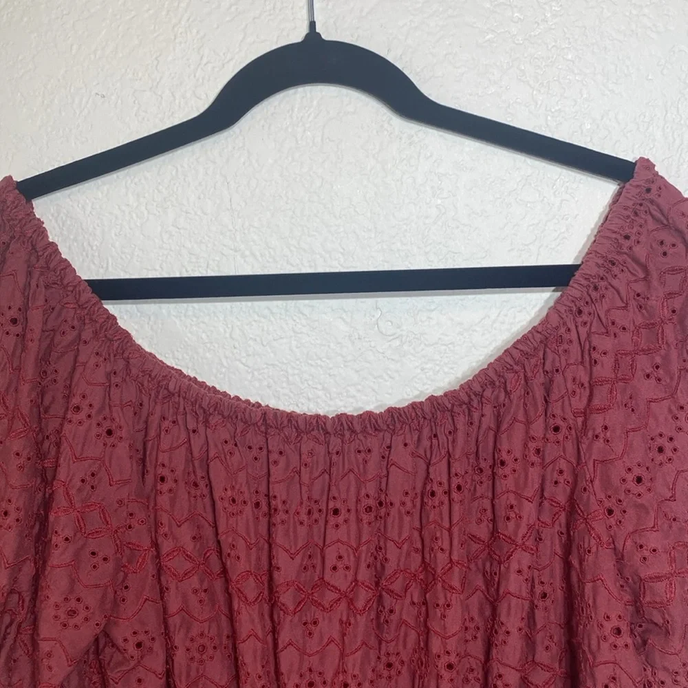 American Eagle‎ On/Off the Shoulder Puff Sleeve Cropped Eyelet Top Size XL